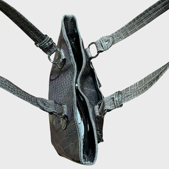 Nine West Patent Crock Embossed Satchel Handbag Purse - Picture 12 of 16